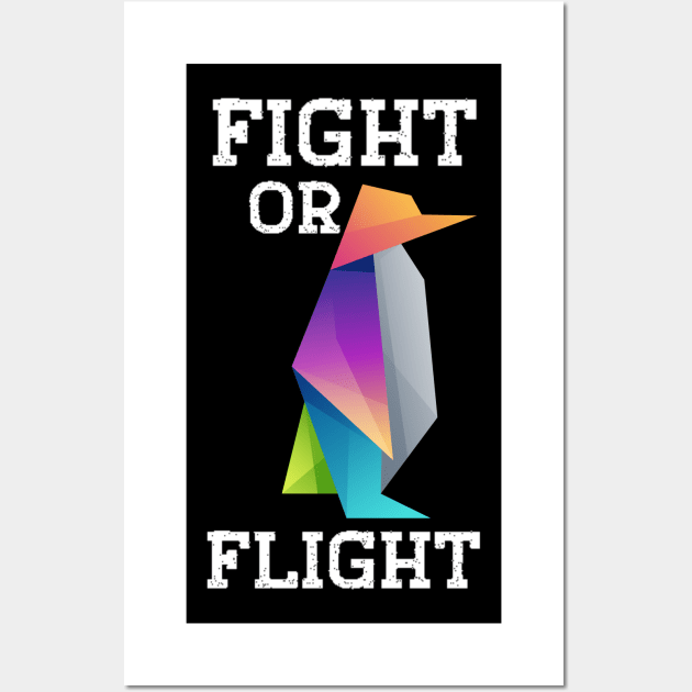 Fight or Flight Funny Colorful Penguin Fight Or Flight Wall Art by Peter smith